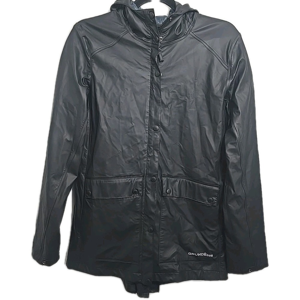Grundens Black Full Zip Weather Watch Hooded Rain Jacket Men's Size‎ Medium